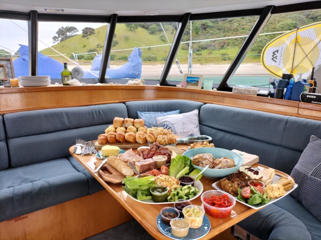 Catered lunch served onboard a Bay of Islands sailing charter
