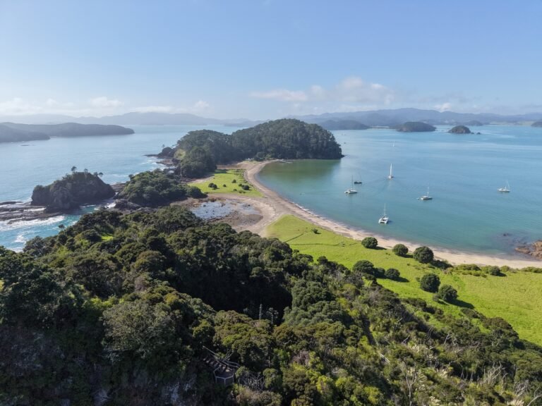 Scenic view of twin lagoons on Roberton island in the Bay of Islands.