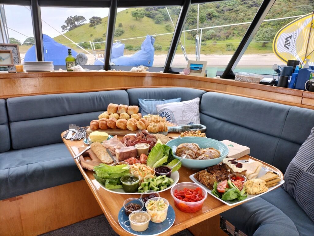 Catered lunch served onboard a Bay of Islands sailing charter