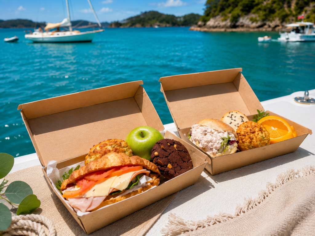 Freshly prepared catered lunch onboard day sailing charter with bayscapes charters
